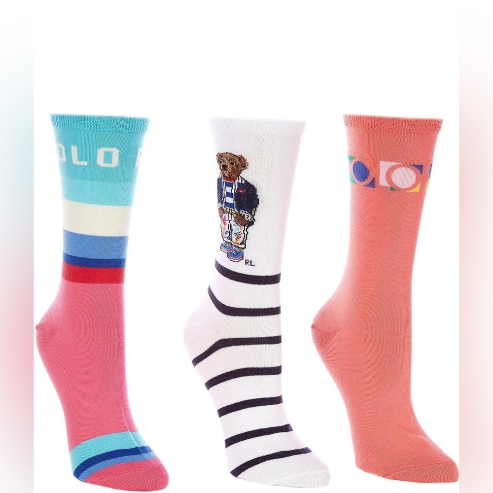 Women's 3 Pack Polo Ralph Laren Crew Sock with Gift Box new - Picture 2 of 4
